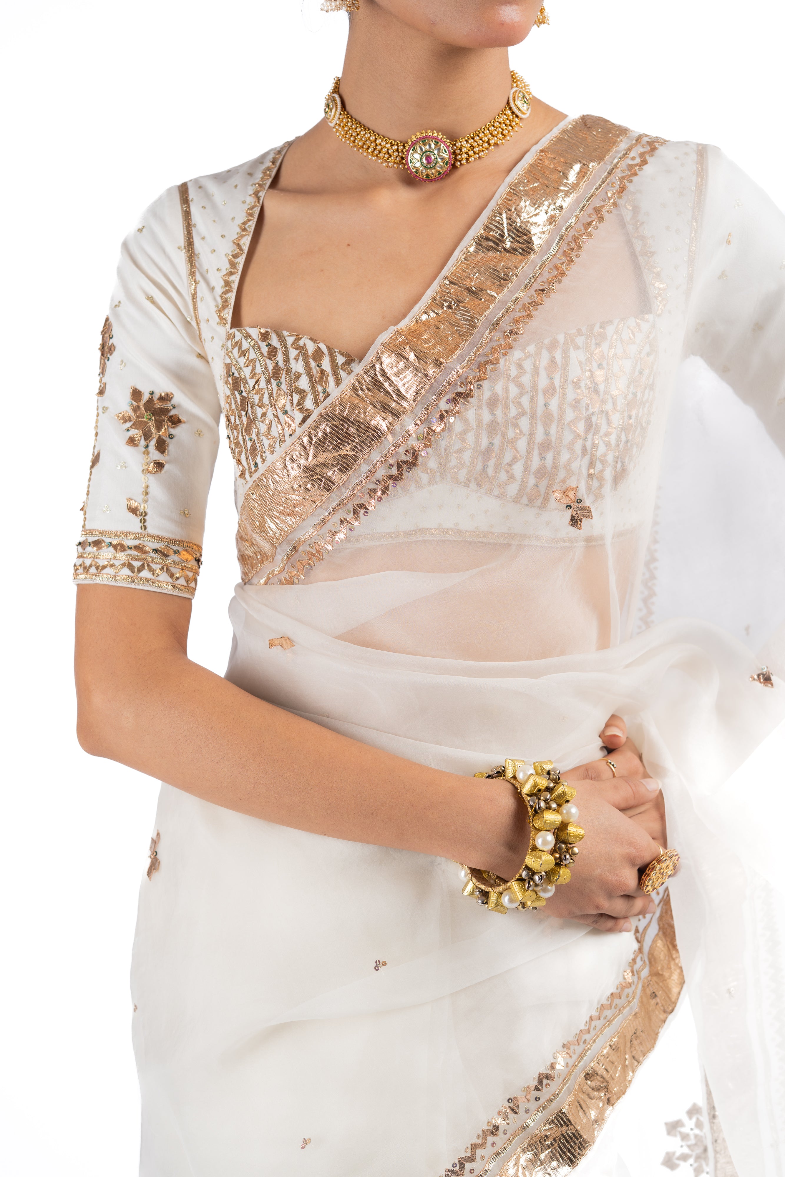 MRIDULA SAREE WITH STITCHED BLOUSE  SET OF 2