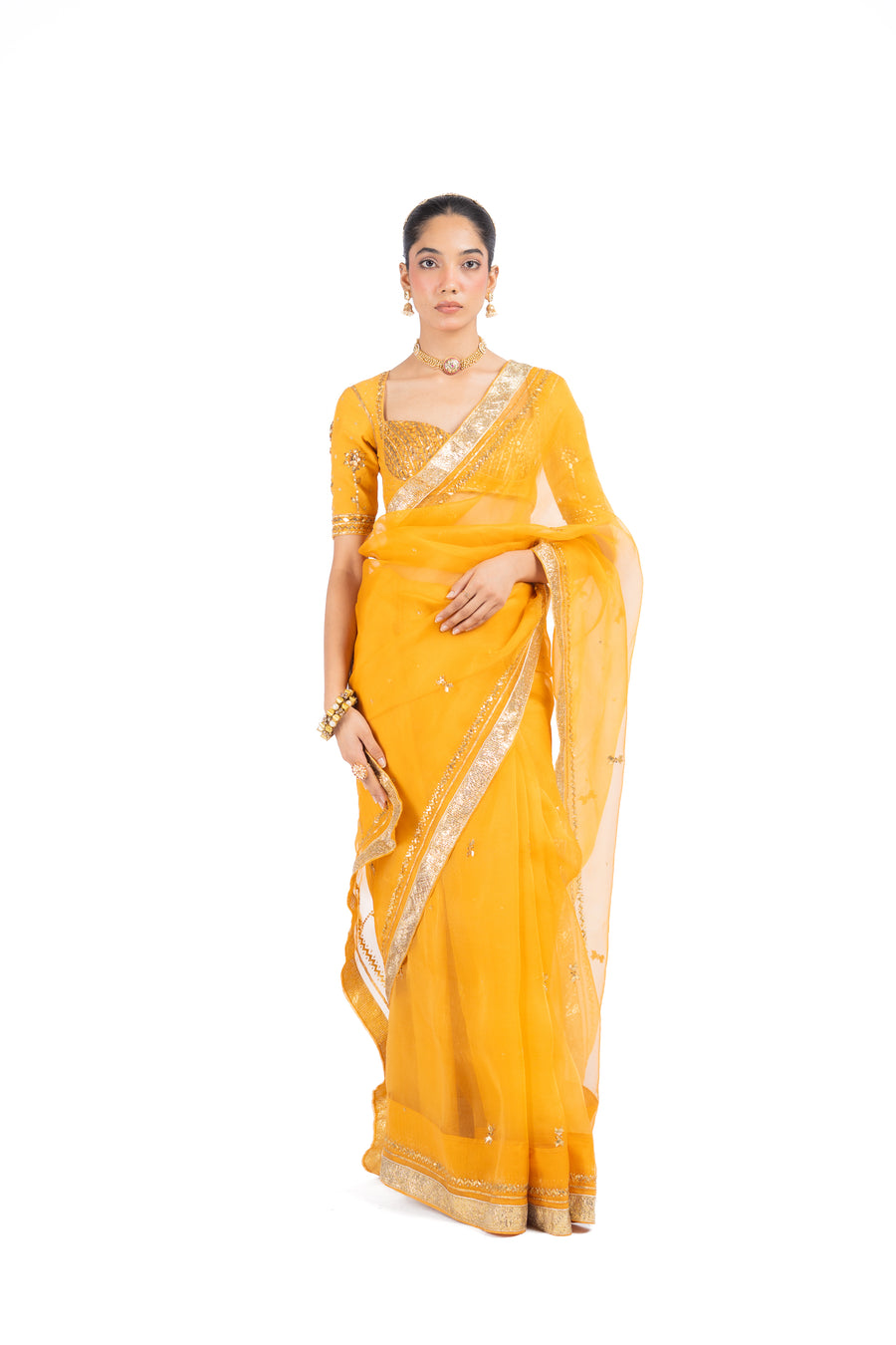 SUNEHRI  SAREE WITH UNSTITCHED BLOUSE