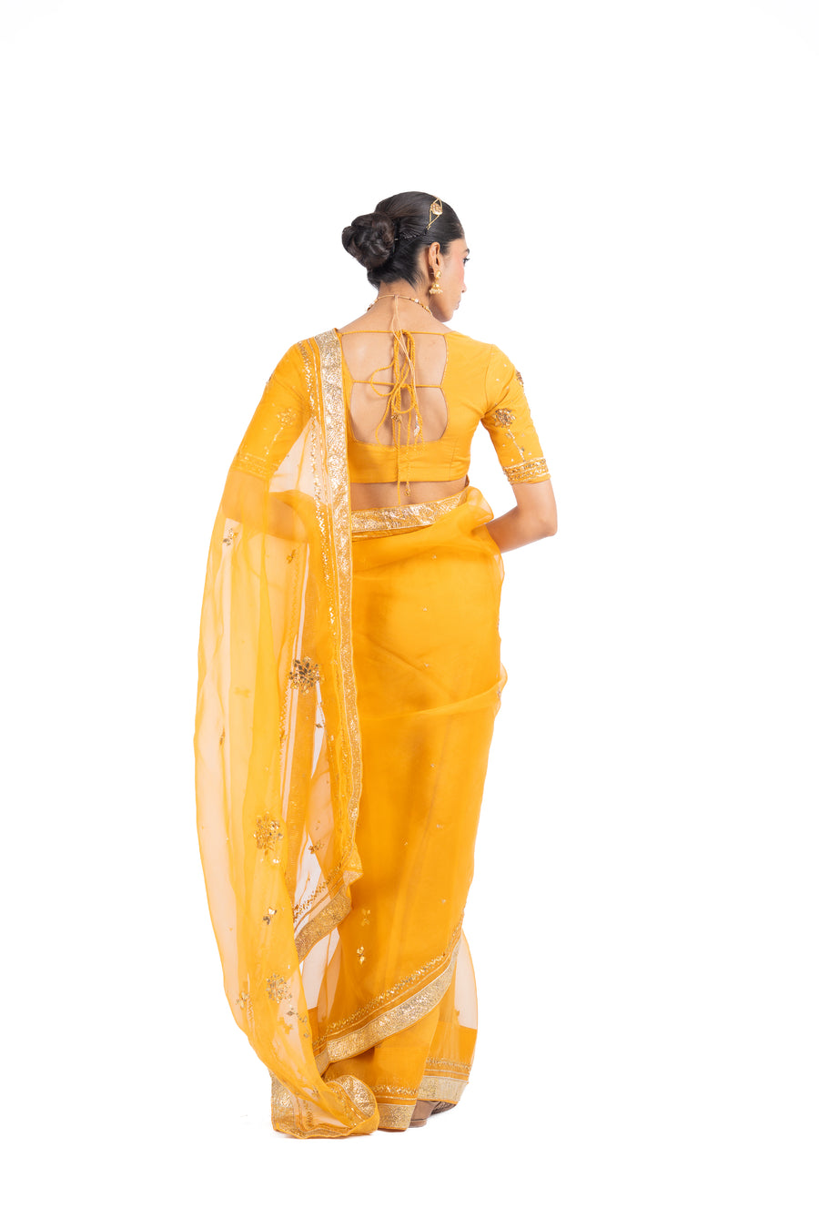 SUNEHRI  SAREE WITH STITCHED BLOUSE  SET OF 2