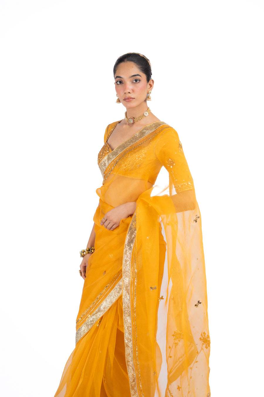 SUNEHRI  SAREE WITH UNSTITCHED BLOUSE