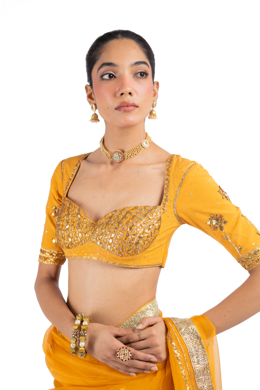 SUNEHRI  SAREE WITH STITCHED BLOUSE  SET OF 2