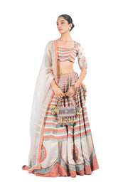 WOMEN'S MULTICOLOR LINEN SATIN SILK RANG MAHAL LEHENGA SET