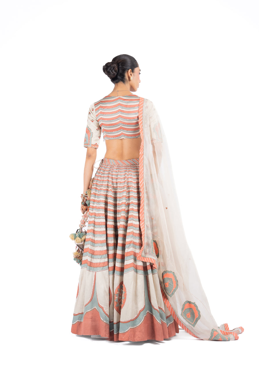 WOMEN'S MULTICOLOR LINEN SATIN SILK RANG MAHAL LEHENGA SET