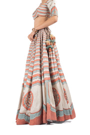 WOMEN'S MULTICOLOR LINEN SATIN SILK RANG MAHAL LEHENGA SET