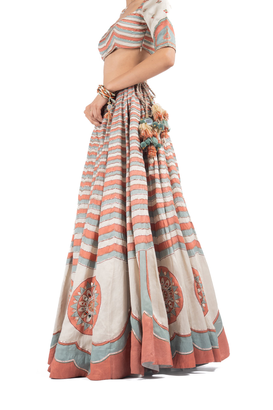 WOMEN'S MULTICOLOR LINEN SATIN SILK RANG MAHAL LEHENGA SET