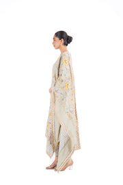 WOMEN'S GREEN COTTON DOBBY TENDRIL KURTA PANT SET