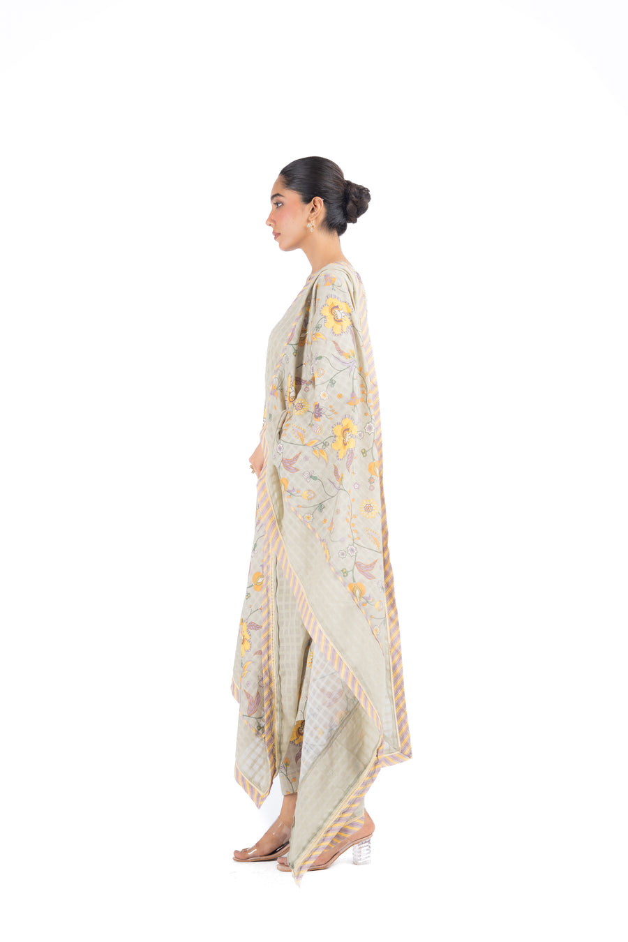 WOMEN'S GREEN COTTON DOBBY TENDRIL KURTA PANT SET