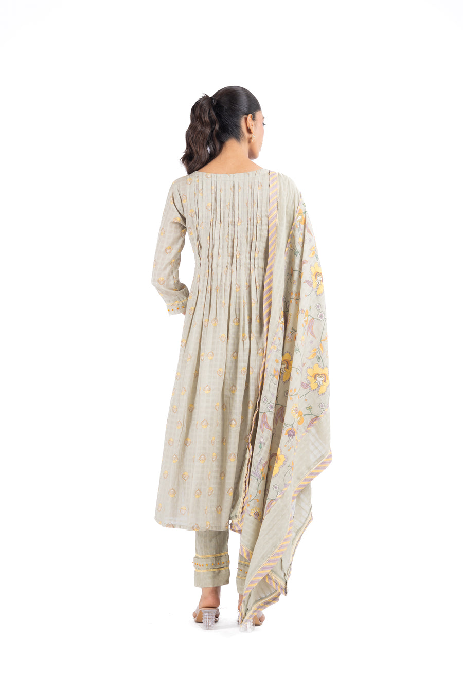 WOMEN'S GREEN COTTON DOBBY SOLVIA KURTA PANT SET