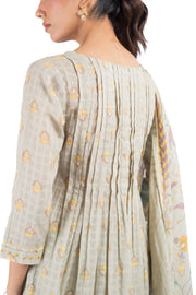 WOMEN'S GREEN COTTON DOBBY SOLVIA KURTA PANT SET