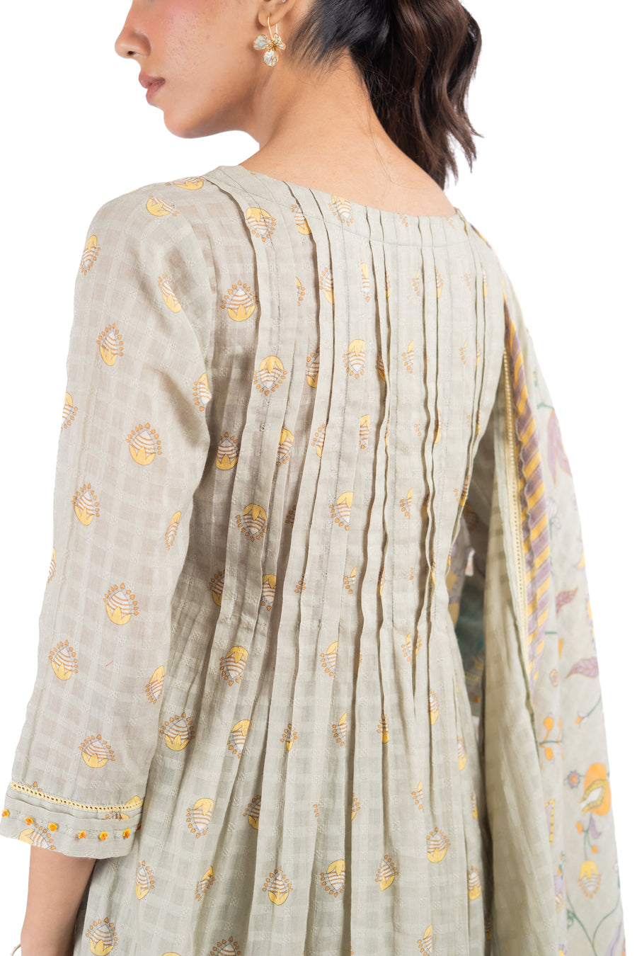 WOMEN'S GREEN COTTON DOBBY SOLVIA KURTA PANT SET