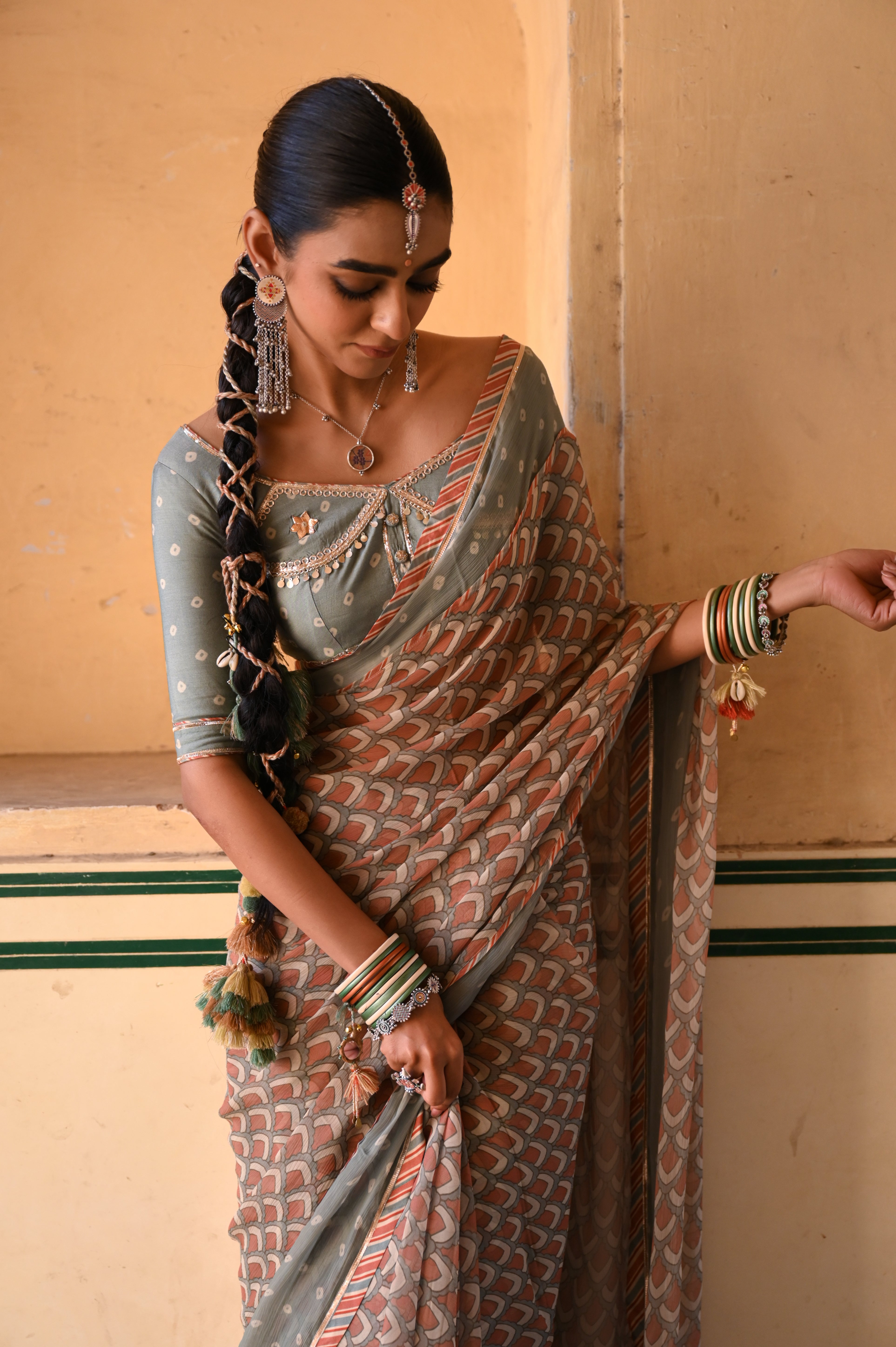 WOMEN'S MULTICOLOR CHANDNI CHIFFON SAREE SET