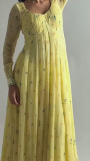 WOMEN'S PASTEL YELLOW - MULTICOLOR CHIFFON  JUNIPER ANARKALI SET