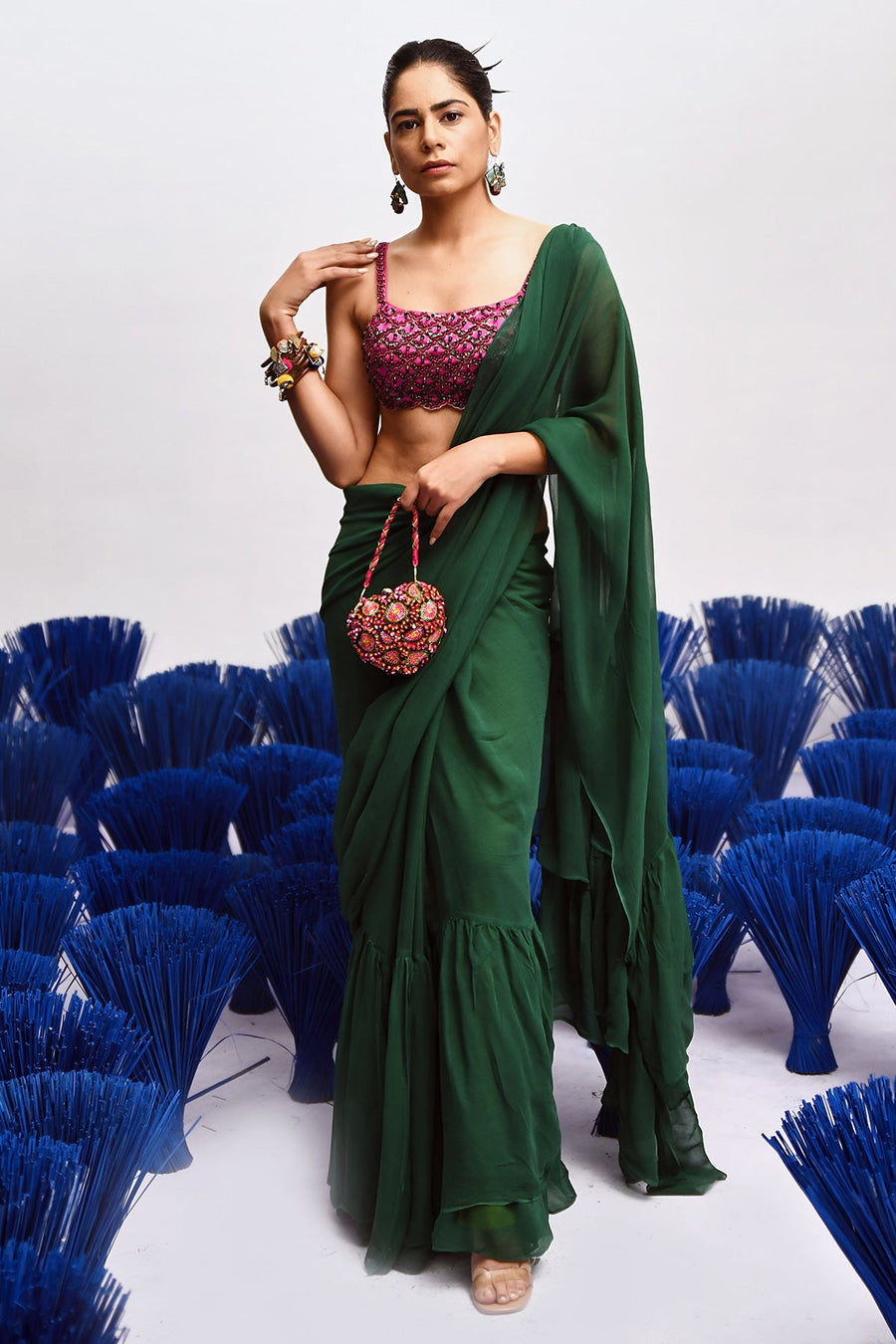 Rani Ruffle Saree