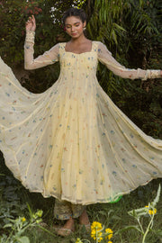 WOMEN'S PASTEL YELLOW - MULTICOLOR CHIFFON  JUNIPER ANARKALI SET