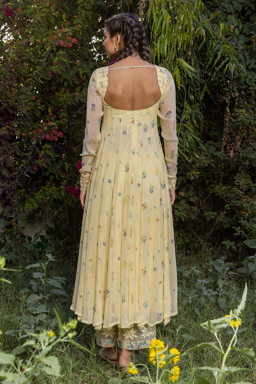 WOMEN'S PASTEL YELLOW - MULTICOLOR CHIFFON  JUNIPER ANARKALI SET