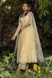 WOMEN'S PASTEL YELLOW - MULTICOLOR CHIFFON  JUNIPER ANARKALI SET