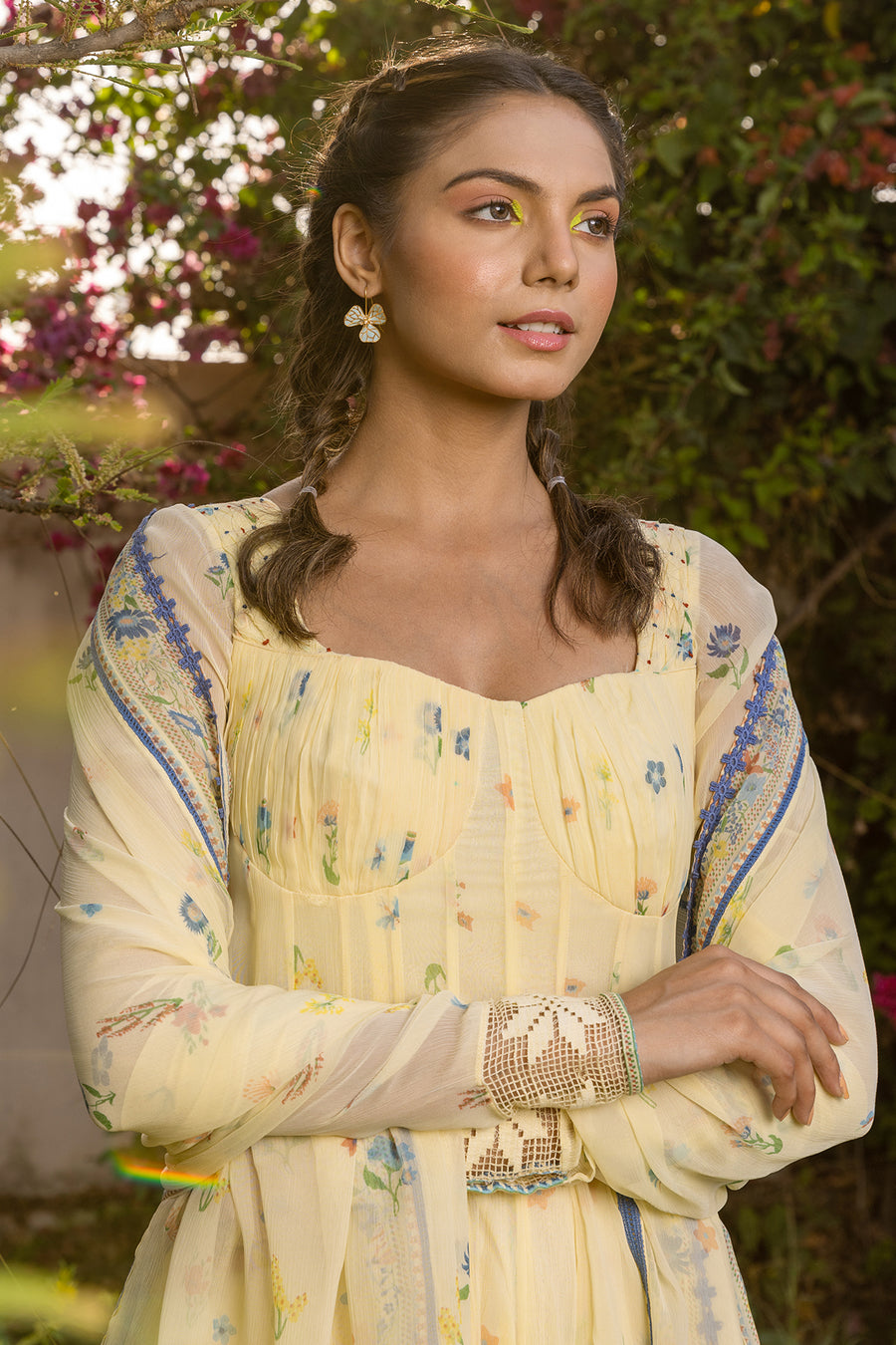 WOMEN'S PASTEL YELLOW - MULTICOLOR CHIFFON  JUNIPER ANARKALI SET