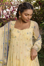 WOMEN'S PASTEL YELLOW - MULTICOLOR CHIFFON  JUNIPER ANARKALI SET