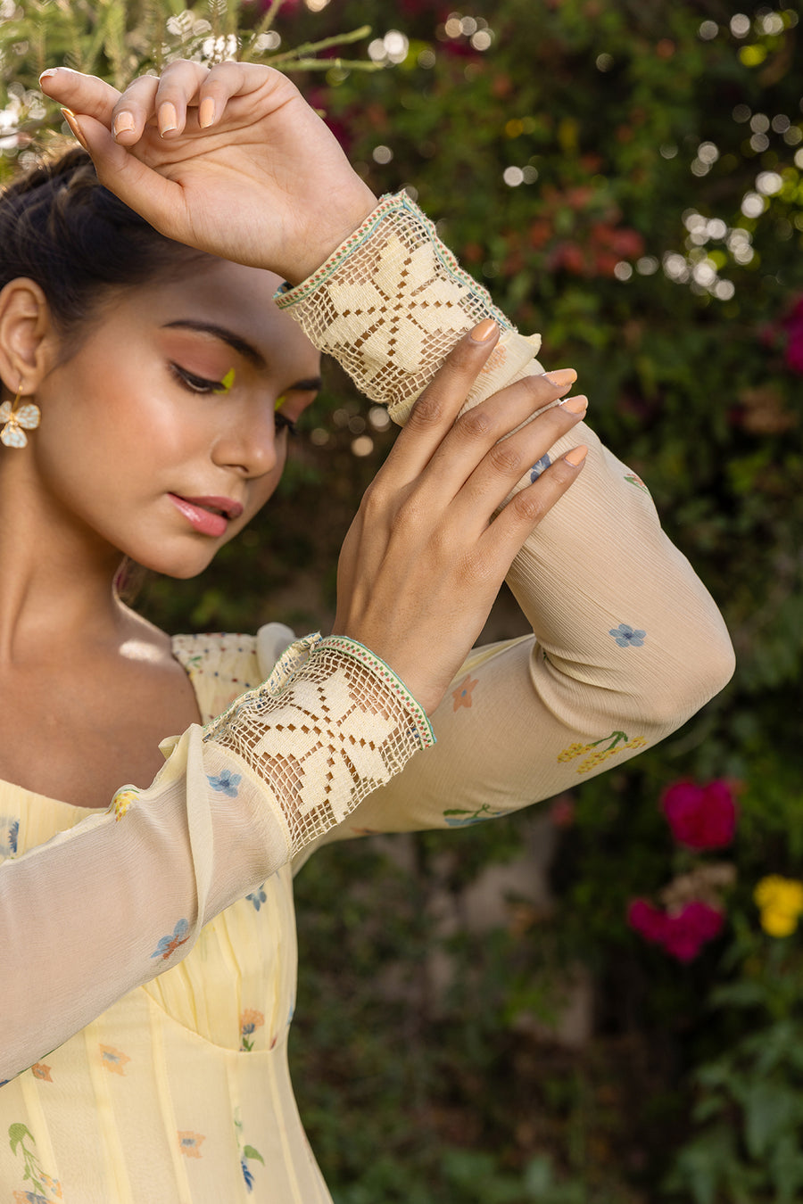 WOMEN'S PASTEL YELLOW - MULTICOLOR CHIFFON  JUNIPER ANARKALI SET