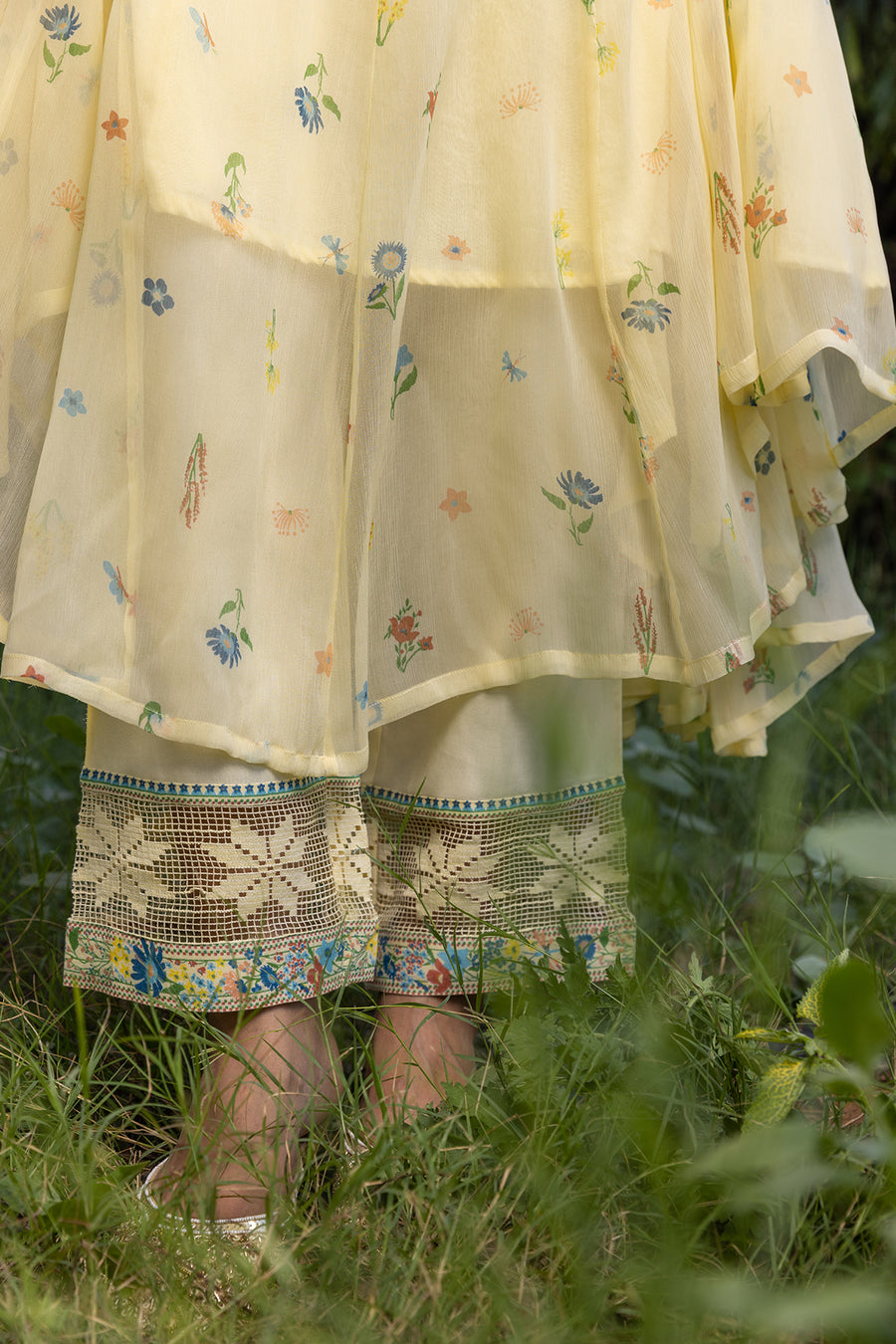 WOMEN'S PASTEL YELLOW - MULTICOLOR CHIFFON  JUNIPER ANARKALI SET